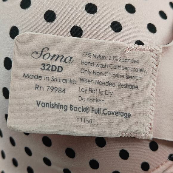 Soma Vanishing Back Full Coverage 32DD Pink Black Polka Dot Smooth - Picture 2 of 3